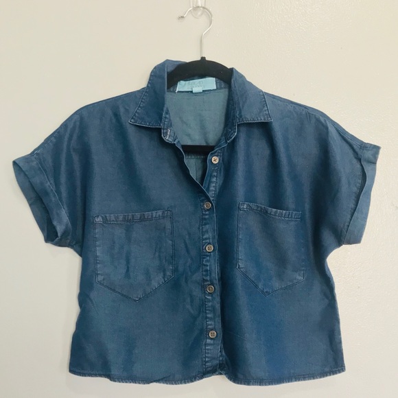 Thread & Supply Tops - Denim Crop Top Button Down T Shirt Crop Top